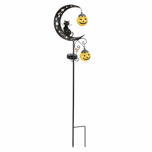 Solar Halloween Black Cat & Pumpkin Moon Garden Stake Light (A)