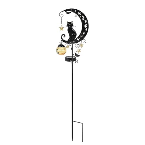 Solar Halloween Black Cat & Pumpkin Moon Garden Stake Light (C)