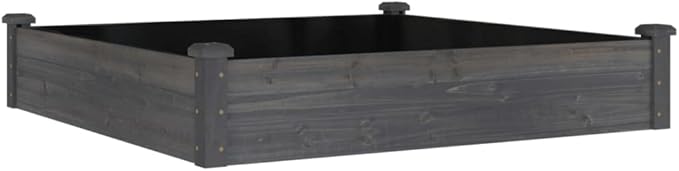 Grey Solid Fir Wood Raised Garden Bed, 47.2x47.2x9.8 Inch Square Planter Box for Outdoor Plants, Durable Garden Bed with Non-Woven Fabric Liner