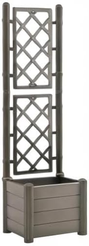 vidaXL Garden Raised Bed with Trellis, Raised Bed for Flowers and Plants, Planter with Drainage Hole, Outdoor and Indoor Use, Anthracite, 16.9"x16.9"x55.9", PP