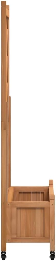 Large Rectangular Wooden Planter with Built-in Trellis Brown Outdoor Garden Bed for Climbing Plants and Vegetables Featuring Castor Wheels and Natural Finish