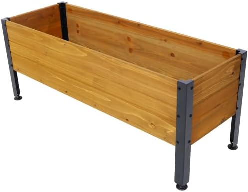 LuckyNote】Wood Rectangular Garden Planter Box Raised Bed Outdoor,Planters for Outdoor Plants,Elevated Herbs Vegetables Flowers Great Patio Deck Balcony,37x12.75x14.75 Inch,Fir Wood with Metal Legs
