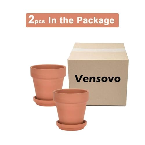 8 Inch Clay Pot for Plant with Saucer (Brown)