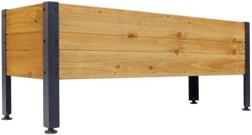 LuckyNote】Wood Rectangular Garden Planter Box Raised Bed Outdoor,Planters for Outdoor Plants,Elevated Herbs Vegetables Flowers Great Patio Deck Balcony,37x12.75x14.75 Inch,Fir Wood with Metal Legs