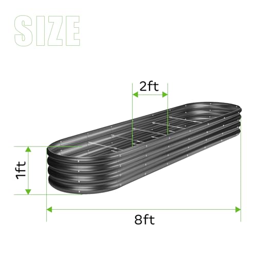 8×2×1ft Galvanized Raised Garden Bed Kit (Gray / 8x2x1ft)