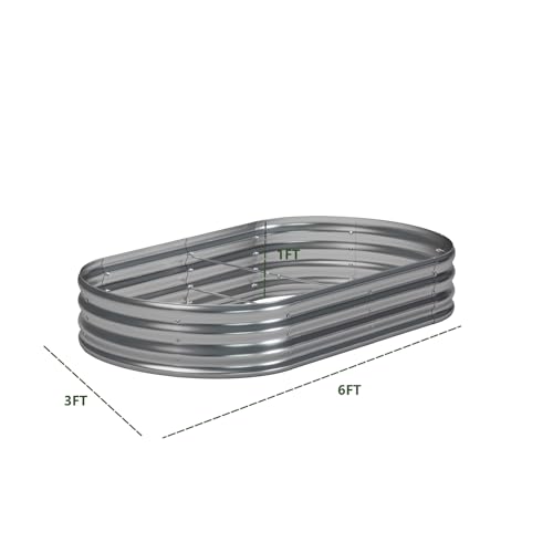 2 Pack Galvanized Raised Garden Bed Metal Oval Raised Garden Beds Outdoor Planter Box for Vegetables (6x3x1FT(2PCS) / Galvanized)