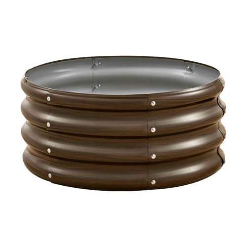 3 Pcs 2x2x1ft Round Galvanized Raised Garden Bed Kit (Brown / 2x2x1 FT)