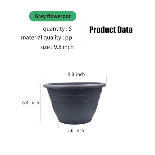 5 Pack 10 Inch Plant Pots for Indoor Outdoor (Gray / 10 inch)