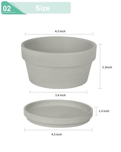 4.5 Inch Grey Terracotta Succulent Pots with Saucers (Gray / 4.5 Inch)