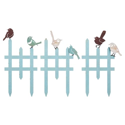 3 Pcs Small Garden Fence with 6 Piece Bird Decoration (Blue)