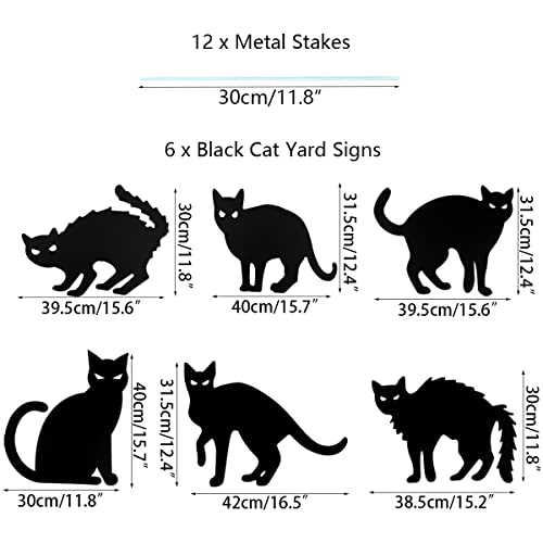 6 Pack Halloween Black Cat Yard Signs with Stakes Scary Silhouette Halloween Decorations for Outdoor Yard Lawn Garden Halloween Decor (Cat)