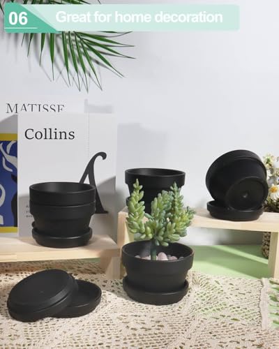 3.7 Inch Black Terracotta Succulent Pots with Saucers (Black / 3.7 Inch)