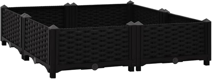 Raised Garden Bed 31.5"x31.5"x9.1" Polypropylene Planter Black Elevated Garden Bed for Outdoor Flower Beds, Vegetable Garden, Patio Planters, Raised Planter Box for Plants and Herbs