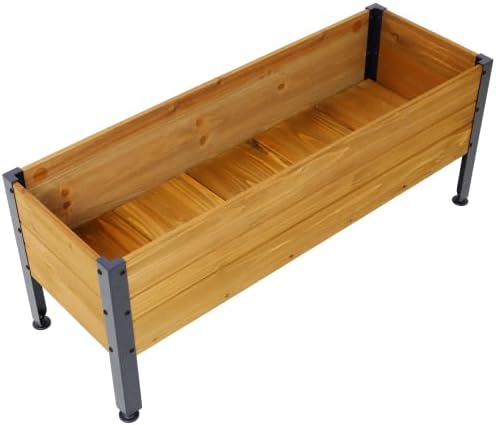 LuckyNote】Wood Rectangular Garden Planter Box Raised Bed Outdoor,Planters for Outdoor Plants,Elevated Herbs Vegetables Flowers Great Patio Deck Balcony,37x12.75x14.75 Inch,Fir Wood with Metal Legs