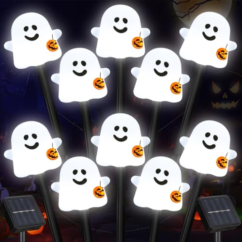 Solar Halloween Ghost Pathway Lights (Cold White Pumpkin Ghost / 10-Pack)