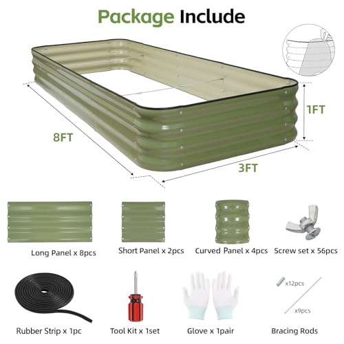 6-in-1 Modular Raised Garden Bed-8x3x1ft Adjustable 6 Sizes (Green / 8×3×1FT)