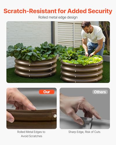 3 Pcs 2x2x1ft Round Galvanized Raised Garden Bed Kit (Brown / 2x2x1 FT)