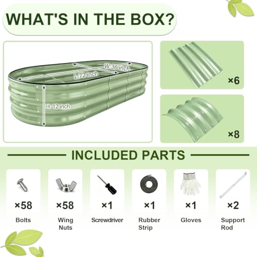 Galvanized Raised Garden Bed Outdoor 6x3x1 ft 1 Pack Oval Green (Green / 6 x 3 x 1 ft)