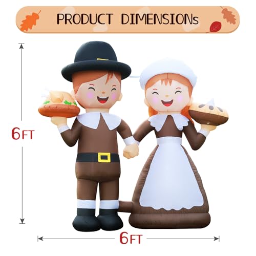 6ft Tall LED Lighted Inflatable Pilgrim Boy and Girl (6ft Pilgrim)