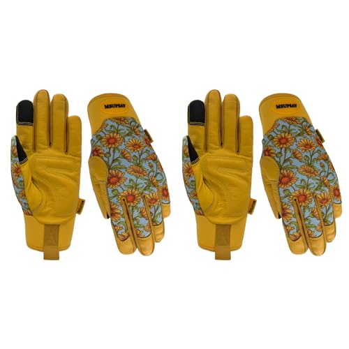 2 Pairs Cowhide Leather Palm Gardening Gloves (2 Pairs Per Pack-daisy / Small)