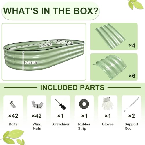Galvanized Raised Garden Bed Outdoor 8x4x1 ft 1 Pack Oval Green (Green / 8 x 4 x 1 ft)