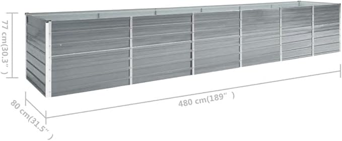 Garden Raised Bed,Garden Bed,Rectangular Planter,Raised Garden Beds Outdoor,Herb Garden Planter Outdoor,for Backyard,Patio,Balcony,Deck,Galvanized Steel 189"x31.5"x30.3" Gray