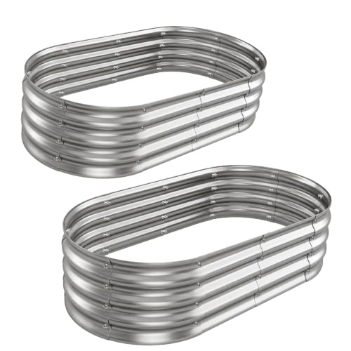 Galvanized Oval Raised Garden Bed (Galvanized Bright Silver / 4×2×1FT (2-pack）)