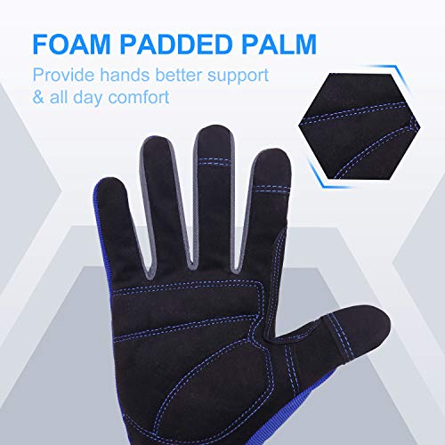 Work Gloves for Men & Women (Black & Blue (2 Pairs) / Medium)