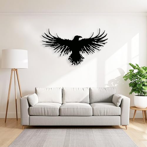 Metal Viking Raven Wall Art Norse Mythology Crow Wall Decor with Gothic Metal Wall Sculpture Suitable for Living Room Bedroom Indoor Outdoor Garden Home (23.3"L x 13"W)