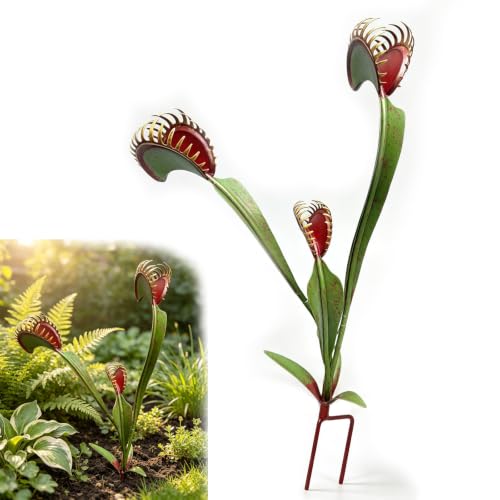 Whimsical Metal Carnivorous Plant Garden Stake