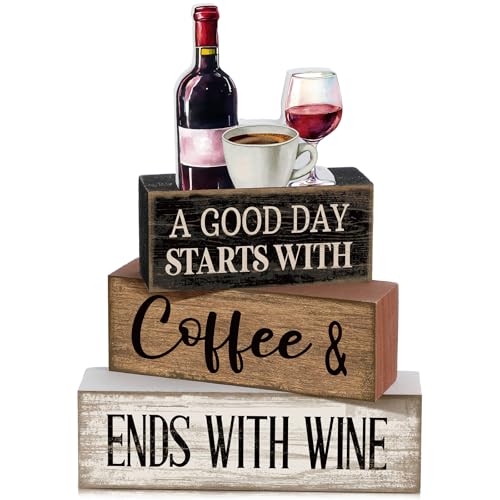 4 Pcs Coffee and Wine Bar Decor Farmhouse Kitchen Counter Decor (Wine)