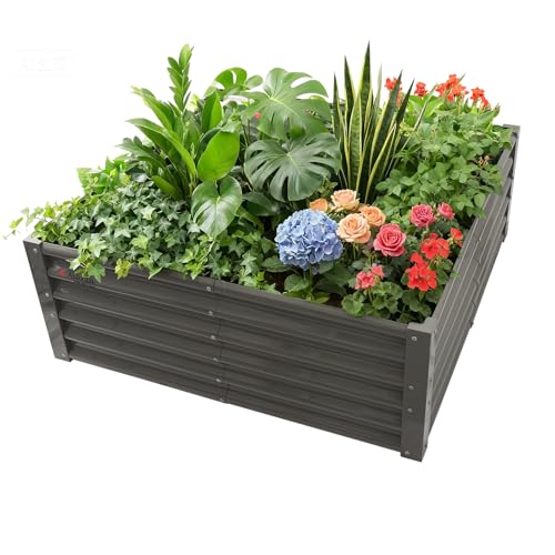 Anleolife 4x4x1.5ft Square Galvanized Raised Garden Bed (Square-quartz Grey / 4x4x1.5ft Tall)