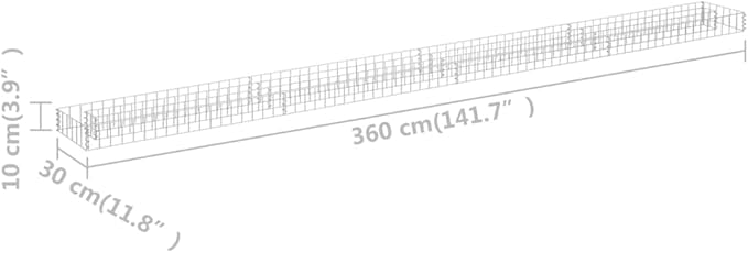 Gabion Raised Bed, Gabion Cages for retaining Walls Outdoor Backyard Planter Raised Garden Bed Suitable for Outdoor Landscape Lawn Cafes Backyard Patio Galvanized Steel 141.7"x11.8"x3.9"