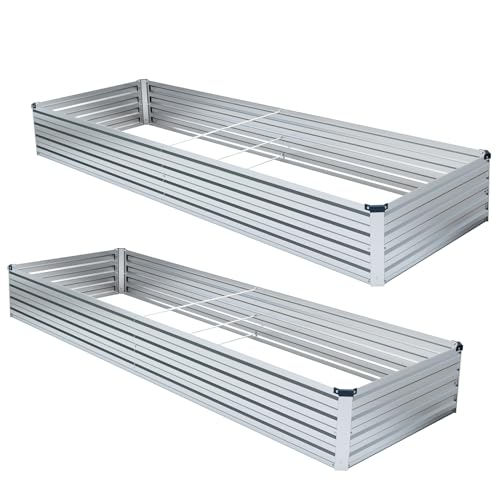 2 Pack 8x4x1FT Galvanized Raised Garden Beds Kit Outdoor Metal Gardening Planter Box for Vegetable Elevated Flower Herbs (Silver(2 Pack) / 8x4x1FT)