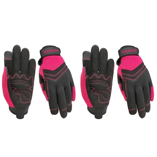 2 Pairs Touchscreen Mechanic Work Gloves Women (2 Pairs Per Pack-pink Work Gloves / Small)