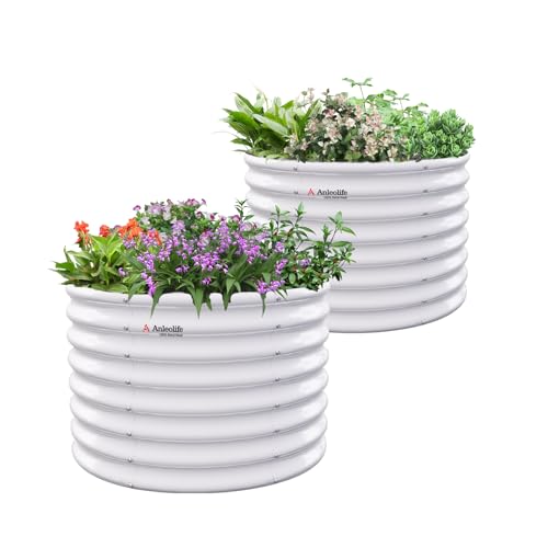 Anleolife 2 Pack 3ft x 24in Round Raised Garden Beds (Round White / 3×2ft Tall)