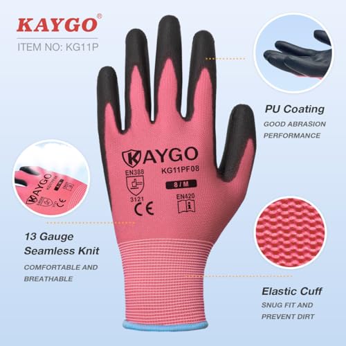 Safety Work Gloves for Men Women (Pink / Medium)
