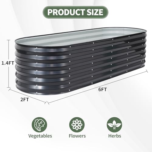 Galvanized Raised Garden Bed Outdoor (Gray / 6×2×1.4ft（1pcs）)
