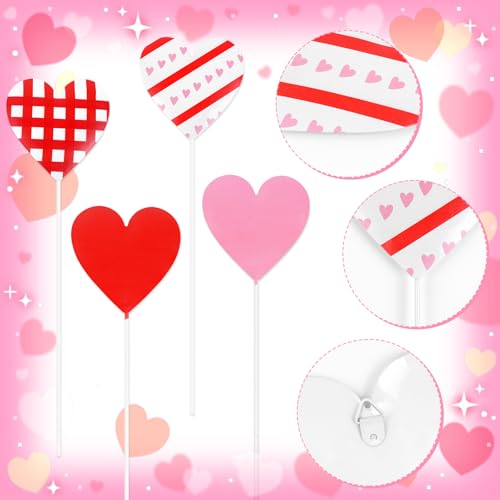8 Pcs Valentine Yard Stakes Outdoor Metal Heart Valentines Yard Sign (Pink)
