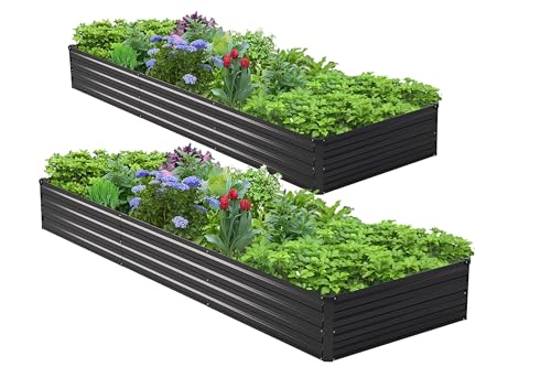 2PCS 12x3x1ft Galvanized Raised Garden Bed Kit (Black / 12x3x1(2PCS))