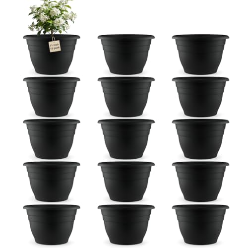 15 Pack 11 Inch Plant Pots with Drainage Holes (Black Pack of 15 / 11 inch)