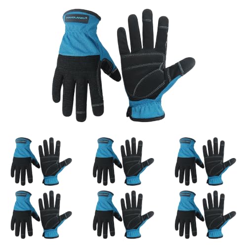 Work Gloves for Men & Women (Black Blue (6 Pairs) / Large)