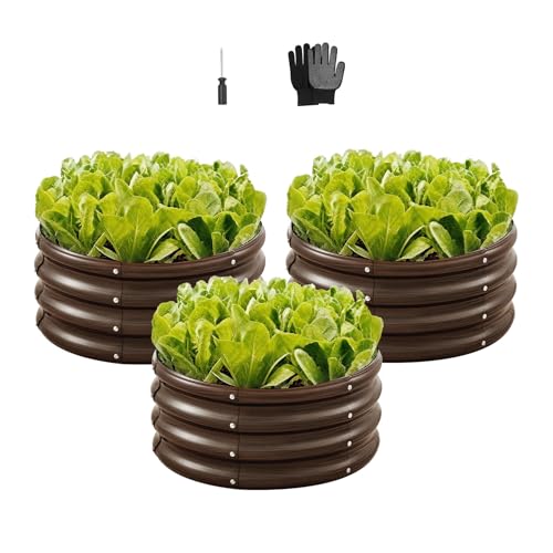 3 Pcs 2x2x1ft Round Galvanized Raised Garden Bed Kit (Brown / 2x2x1 FT)