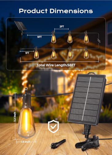 58FT Solar String Lights Outdoor Waterproof (58FT(25 Sockets))