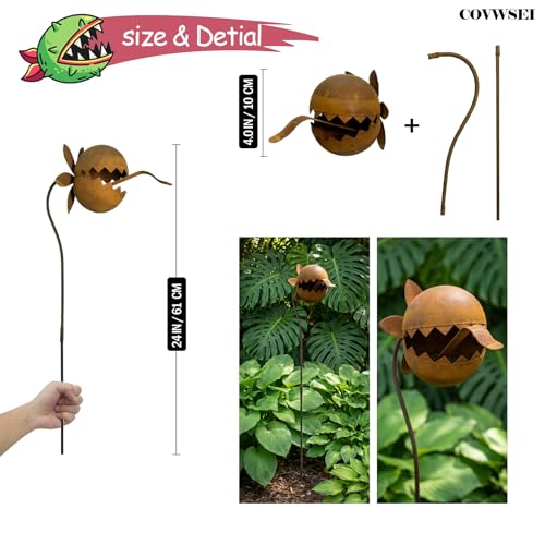 24 Inch Metal Flowers Venus Fly Trap Stakes Carnivorous Plant Garden Decor (Brown a)