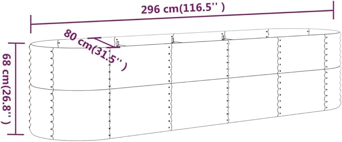 Garden Raised Bed Silver Powder-Coated Steel, Large Oval Outdoor Planter for Vegetables, Herbs, Flowers, 116.5 x 31.5 x 26.8 Inch