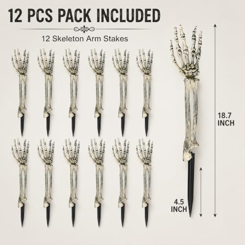 12PC Realistic Skeleton Arm Stakes Halloween Decorations for Lawn Stakes Garden Groundbreaker Halloween Skeleton Decoration (12 Arm Stakes)