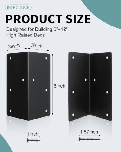 8 Pcs 6" x 3" x 3" Raised Garden Bed Corner Brackets for Wood Planter Box (8Pcs-6" x 3" x 3")