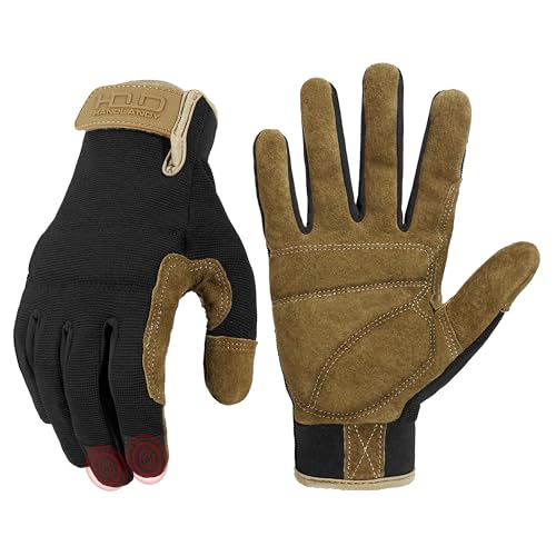 Work Gloves for Men & Women (Brown Black (1 Pair) / Small)