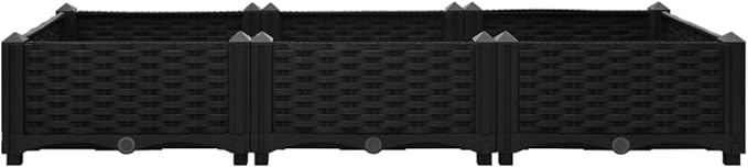 Raised Garden Bed 47.2"x15.7"x9.1" Polypropylene Planter Outdoor Garden Raised Bed Black Elevated Planter Box for Flowers, Vegetables, Herbs and Plants